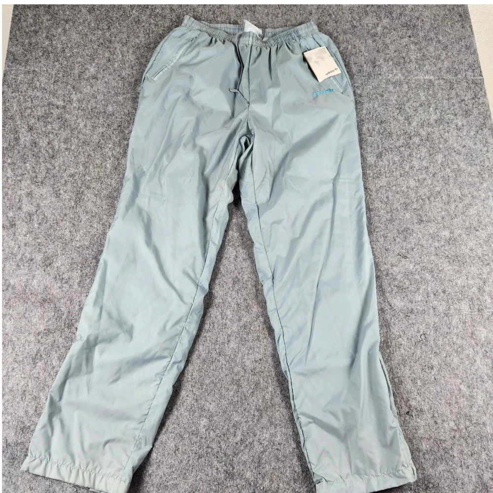 VTG NWT 80s 90 Adidas One World Track Pants Men L Blue Trefoil Nylon Windbreaker